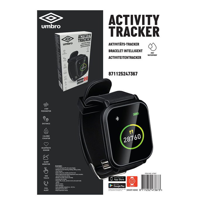 Umbro Reloj Monitor Actividad Rectangular Podómetro Calorías Pulsómetro Sueño IP68 Pantalla 1.3 Pulgadas Negro