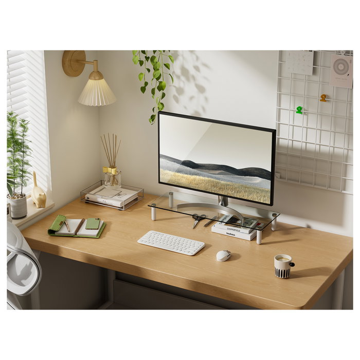 EQUIP Mesa de monitor con altura regulable de cristal templado, capacidad 20 kg, color negro EQUIP Mesa de monitor con altura regulable de cristal templado, capacidad 20 kg, color negro