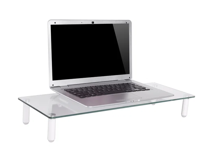 Equip 650882 Soporte de Mesa para Monitor de Cristal Templado, Transparente, Hasta 20 kg, Con Espacio de Almacenamiento Extra