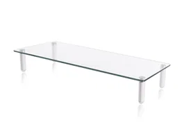 Equip 650882 Soporte de Mesa para Monitor de Cristal Templado, Transparente, Hasta 20 kg, Con Espacio de Almacenamiento Extra
