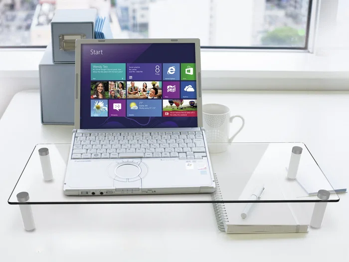 Equip 650882 Soporte de Mesa para Monitor de Cristal Templado, Transparente, Hasta 20 kg, Con Espacio de Almacenamiento Extra