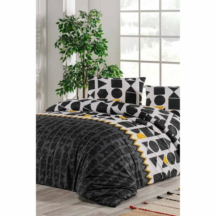 Aucune Juego de cama Negro 100% Algodón Reforzado (220x240 cm) con 2 fundas de almohada Aucune Juego de cama Negro 100% Algodón Reforzado (220x240 cm) con 2 fundas de almohada