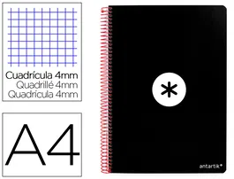 Antartik Cuaderno Espiral A4 Tapa Dura 80 Hojas 90gr Cuadro 4mm Con Margen Negro