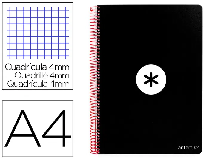 Antartik Cuaderno Espiral A4 Tapa Dura 80 Hojas 90gr Cuadro 4mm Con Margen Negro Antartik Cuaderno Espiral A4 Tapa Dura 80 Hojas 90gr Cuadro 4mm Con Margen Negro