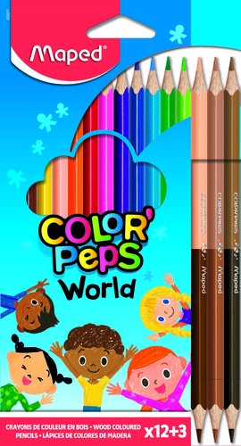 Maped Color'Peps Duo World Lápices de Colores 12+3 Colores Surtidos con Tonos de Piel
