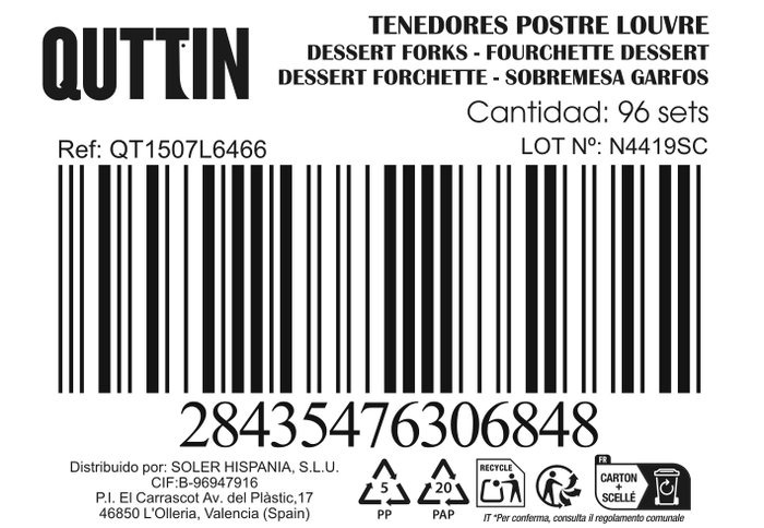 Inde Set 6 Tenedores Postre Louvre 1.5 mm 14.8x3.2 cm (12 Cajas)