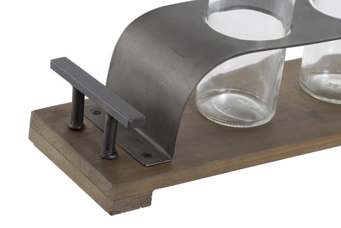 DKD Home Decor Set de 3 Jarrones de Cristal y Metal Negro y Marrón 45x11x22 cm