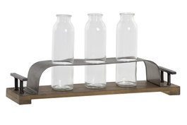 DKD Home Decor Set de 3 Jarrones de Cristal y Metal Negro y Marrón 45x11x22 cm