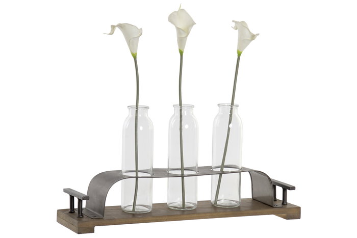 DKD Home Decor Set de 3 Jarrones de Cristal y Metal Negro y Marrón 45x11x22 cm