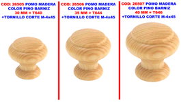 Pomo de madera color pino barnizado 40 mm T646