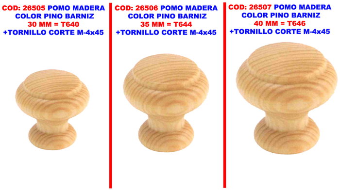 Pomo de madera color pino barnizado 40 mm T646 Pomo de madera color pino barnizado 40 mm T646