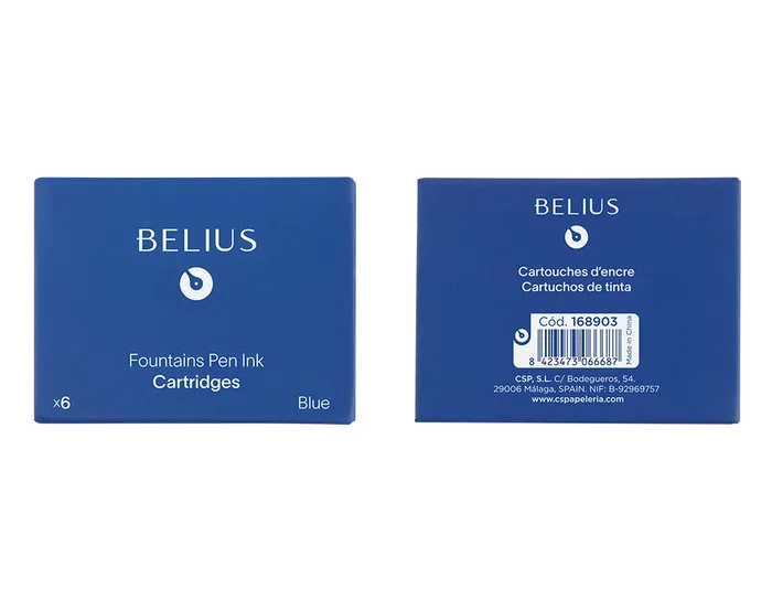 Belius Cartuchos de tinta estilográfica azul, caja de 6 unidades
