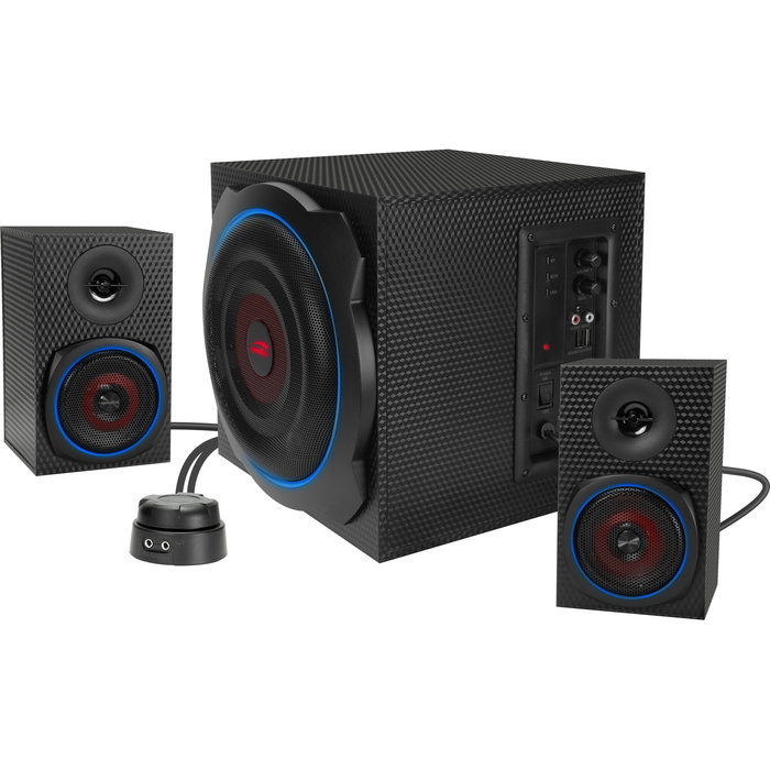 Speedlink SL-830100-BK Altavoces 2.1 Gravity Carbon RGB - Sistema de Altavoces para PC, 60W, Inalámbrico Bluetooth y Alámbrico, Negro