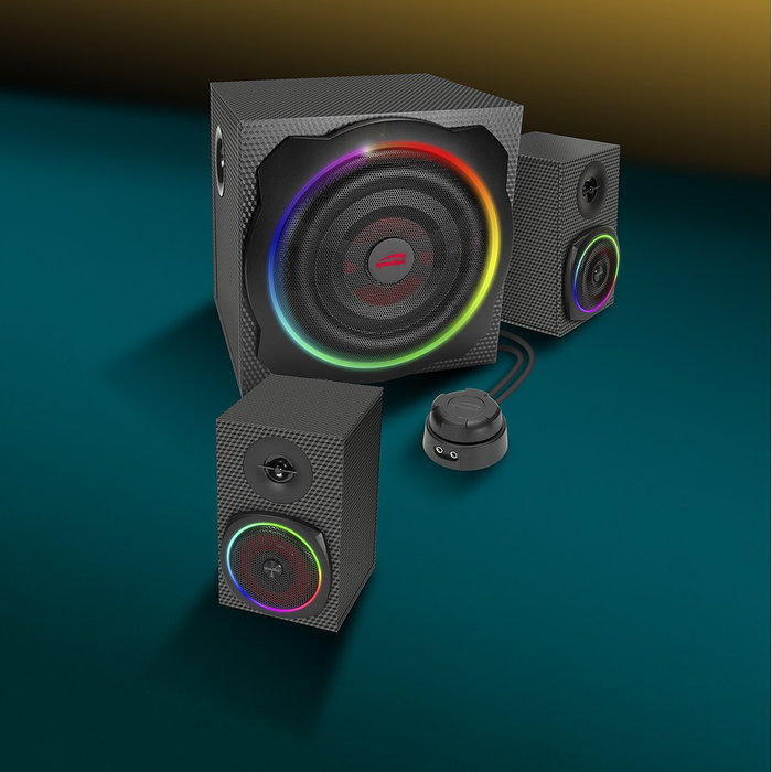 Speedlink SL-830100-BK Altavoces 2.1 Gravity Carbon RGB - Sistema de Altavoces para PC, 60W, Inalámbrico Bluetooth y Alámbrico, Negro