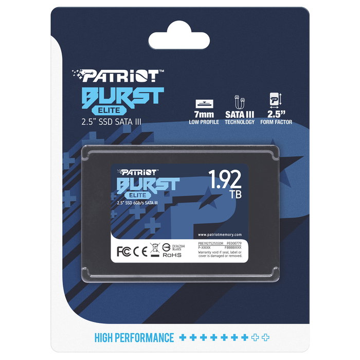 Patriot Memory Burst Elite 1.92 TB SSD SATA III 2.5" 450 MB/s 320 MB/s PC/Portátil Negro (SATA 6 Gb/s, 40000 IOPS, SMART, TRIM)