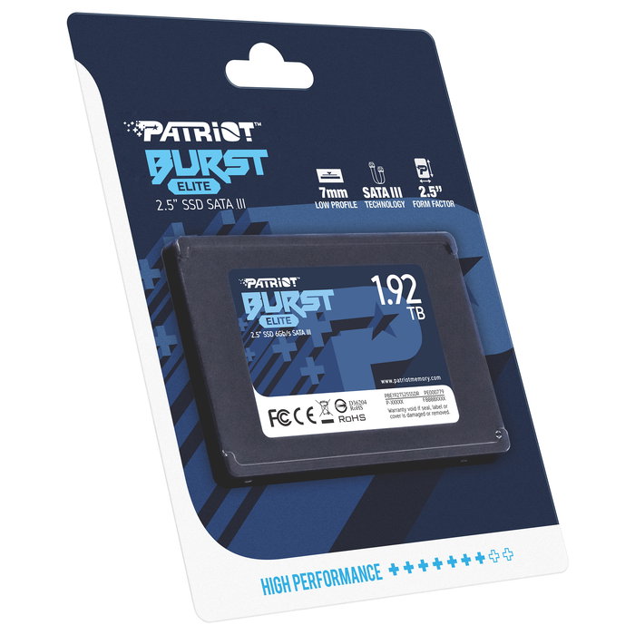 Patriot Memory Burst Elite 1.92 TB SSD SATA III 2.5" 450 MB/s 320 MB/s PC/Portátil Negro (SATA 6 Gb/s, 40000 IOPS, SMART, TRIM)
