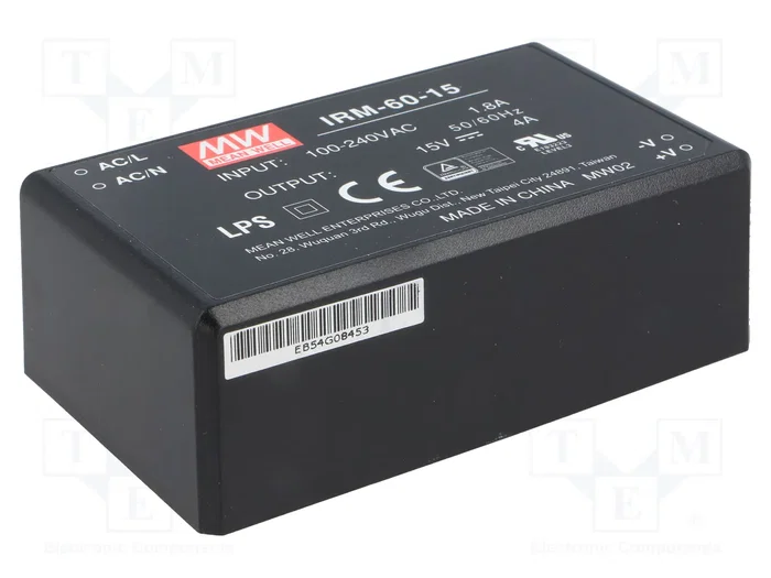 MEAN WELL IRM-60-15 Convertidor AC/DC 60W 15V 4A MEAN WELL IRM-60-15 Convertidor AC/DC 60W 15V 4A