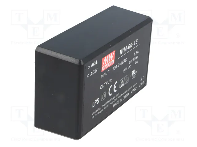 MEAN WELL IRM-60-15 Convertidor AC/DC 60W 15V 4A MEAN WELL IRM-60-15 Convertidor AC/DC 60W 15V 4A