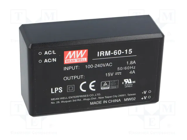 MEAN WELL IRM-60-15 Convertidor AC/DC 60W 15V 4A MEAN WELL IRM-60-15 Convertidor AC/DC 60W 15V 4A