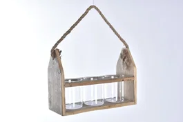 DKD Home Decor Jarrón de Cristal y Paulownia con Cuerda 34x12x22 cm