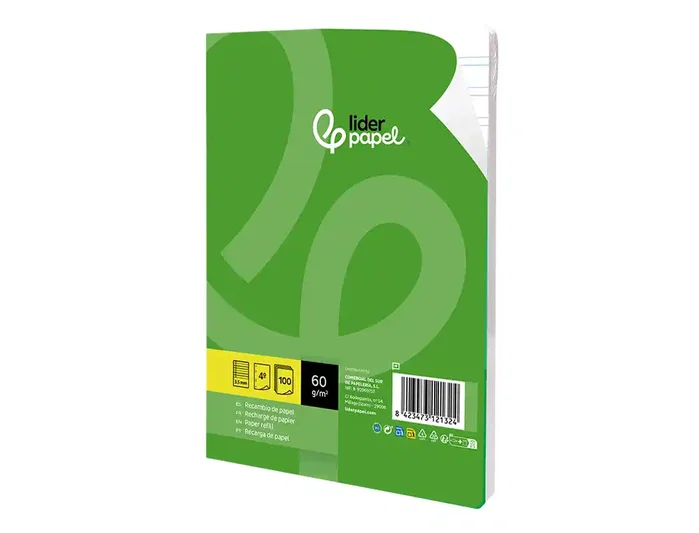 Liderpapel Recambio Cuarto 100 Hojas 60gr Pauta 3.5mm con Margen y 6 Taladros Liderpapel Recambio Cuarto 100 Hojas 60gr Pauta 3.5mm con Margen y 6 Taladros