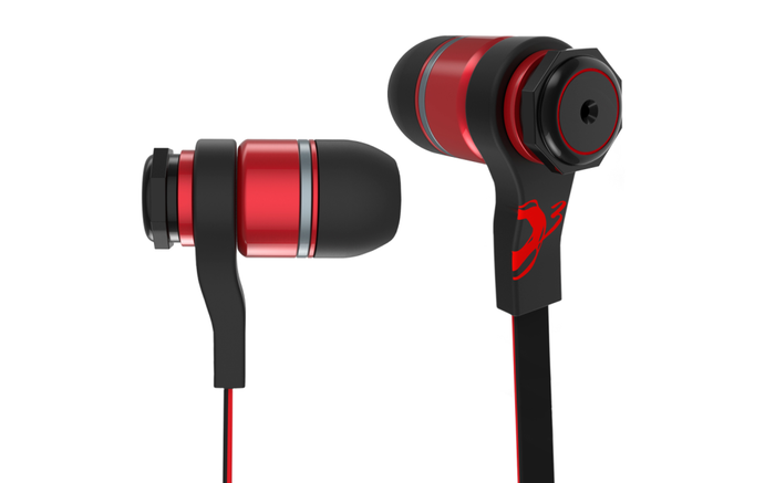 Ozone TriFX Auriculares In-Ear para Llamadas y Música, Negro y Rojo