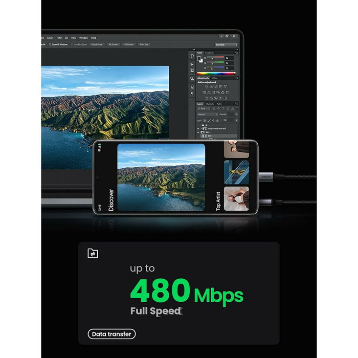 UGREEN Cable USB-C a USB-A 60126, 1m, Negro/Gris