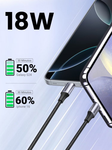 UGREEN 60126 Cable USB C a USB A de 1m, Carga Rápida 3A, Negro/Gris