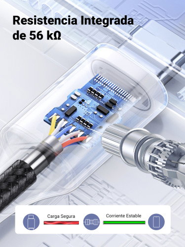 UGREEN 60126 Cable USB C a USB A de 1m, Carga Rápida 3A, Negro/Gris