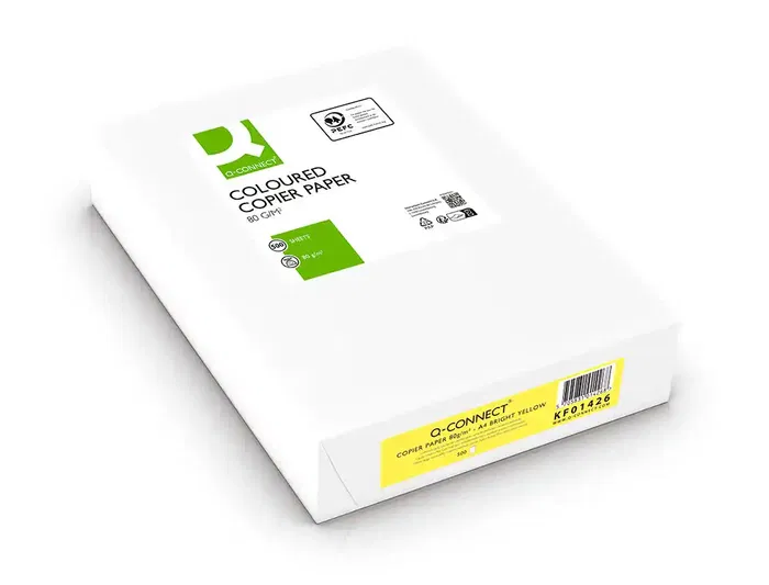 Q-connect Papel Color DIN A4 80gr Amarillo Intenso, Paquete de 500 Hojas, Idóneo para Ink-jet, Láser y Fotocopiadoras Q-connect Papel Color DIN A4 80gr Amarillo Intenso, Paquete de 500 Hojas, Idóneo para Ink-jet, Láser y Fotocopiadoras