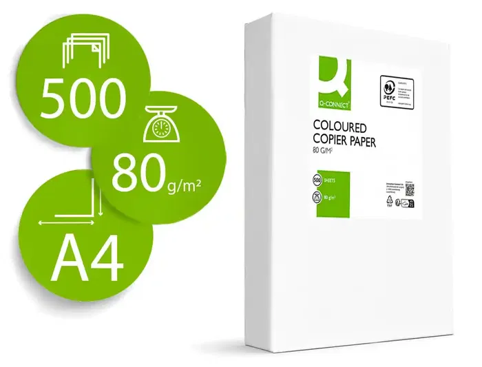 Q-connect Papel Color DIN A4 80gr Amarillo Intenso, Paquete de 500 Hojas, Idóneo para Ink-jet, Láser y Fotocopiadoras Q-connect Papel Color DIN A4 80gr Amarillo Intenso, Paquete de 500 Hojas, Idóneo para Ink-jet, Láser y Fotocopiadoras