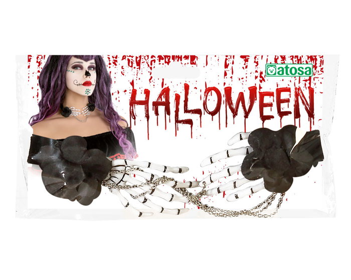 Collar Gótico Manos De Esqueleto Con Flores Negras Para Mujer Elegante Diseño Macabro Collar Gótico Manos De Esqueleto Con Flores Negras Para Mujer Elegante Diseño Macabro