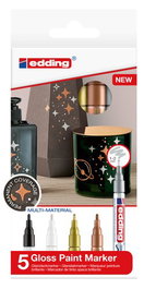Marcador T.Opaca Perm. Edding 751 Conico Blister De 5 (Negro, Blanco, Oro, Cobre Y Plata)