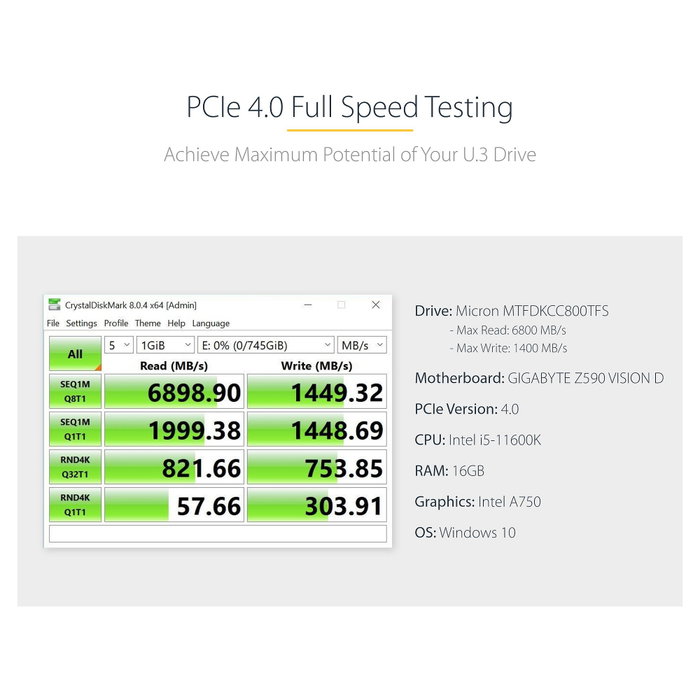 StarTech.com Adaptador U.3 a PCIe 4.0 x4 para SSD NVMe de 2,5 pulg. SFF-TA-1001 StarTech.com Adaptador U.3 a PCIe 4.0 x4 para SSD NVMe de 2,5 pulg. SFF-TA-1001