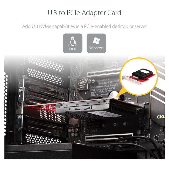 StarTech.com Adaptador U.3 a PCIe 4.0 x4 para SSD NVMe de 2,5 pulg. SFF-TA-1001 StarTech.com Adaptador U.3 a PCIe 4.0 x4 para SSD NVMe de 2,5 pulg. SFF-TA-1001