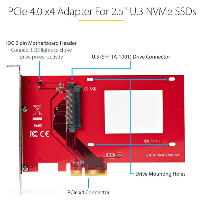 StarTech.com Adaptador U.3 a PCIe 4.0 x4 para SSD NVMe de 2,5 pulg. SFF-TA-1001 StarTech.com Adaptador U.3 a PCIe 4.0 x4 para SSD NVMe de 2,5 pulg. SFF-TA-1001