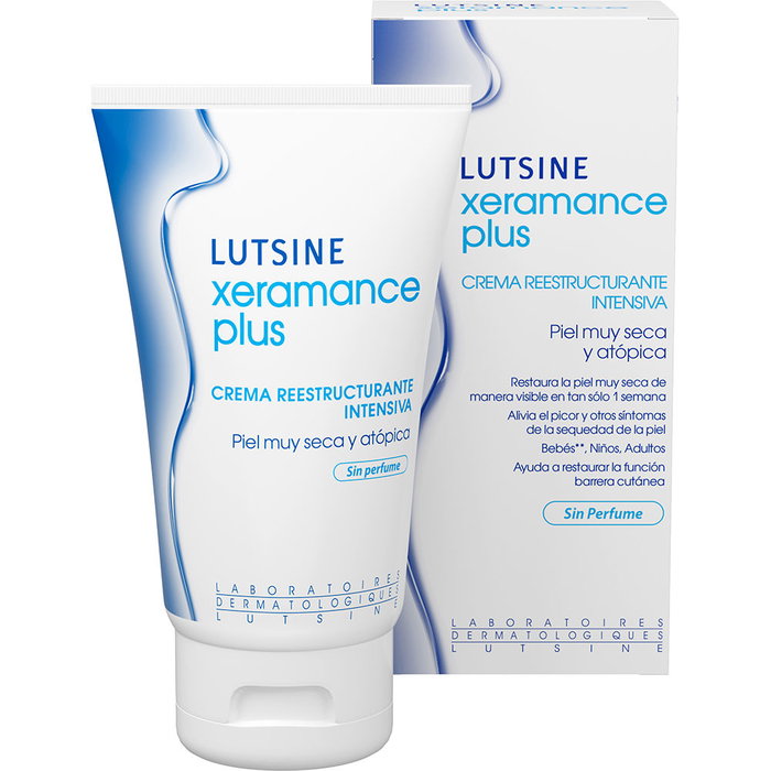 Lutsine E45 XERAMANCE PLUS Crema Reestructurante Intensiva, Hidratante Corporal para Pieles Secas y Atópicas, 100 ml