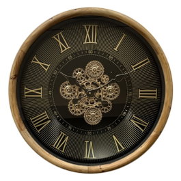 DKD Home Decor Reloj de Pared de Pino y Cristal Negro y Natural
