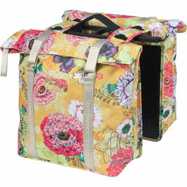 Basil Alforjas Bloom Field MIK 35L Impermeable Poliéster Amarillo Flores con Reflectantes 30x15x33cm