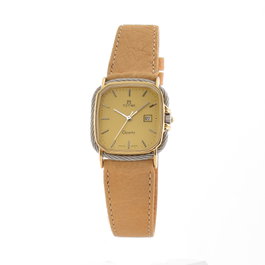 Tetra Reloj 125-C para mujer con correa de piel marrón y caja dorada