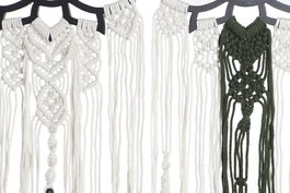 DKD Home Decor Decoracion Colgante Boho Blanco Verde Oscuro 1 x 88 x 30 cm (4 Unidades) MDF Macrame