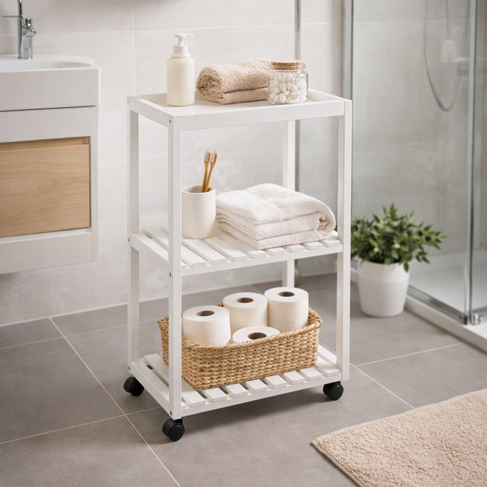 Versa Carro con Ruedas 3 Baldas Blanco 70 x 40 cm