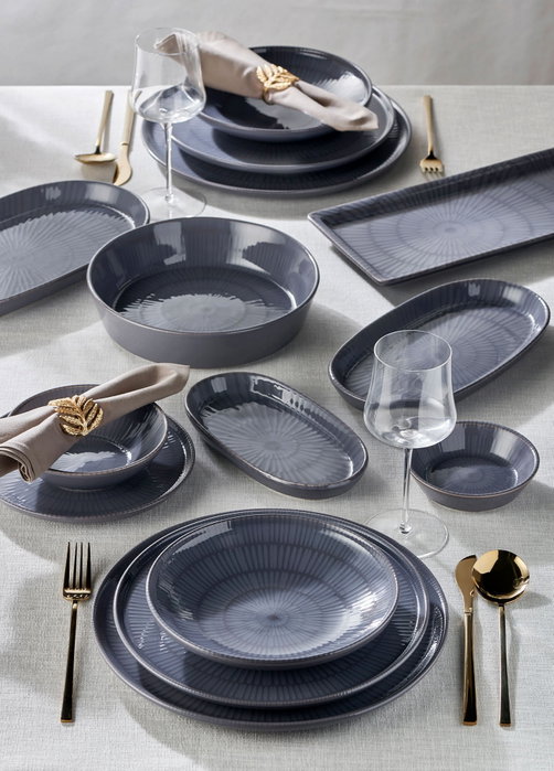 Hermia NON0005 Plato de Servicio 30x30x1 cm Cerámica Gris para Bodas, Fiestas y Uso Diario