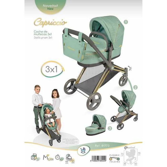 Decuevas Coche de muñeca 3x1 plegable para muñecas de hasta 50 cm