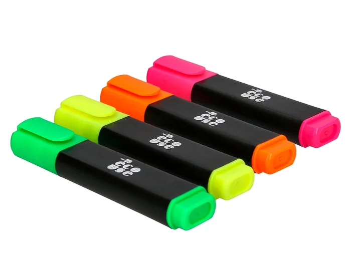 Liderpapel Rotulador Fluorescente Ecológico de Plástico Reciclado, Caja de 4 Unidades, Colores Surtidos
