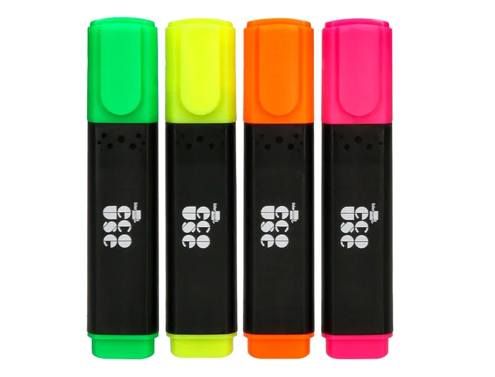 Liderpapel Rotulador Fluorescente Ecológico de Plástico Reciclado, Caja de 4 Unidades, Colores Surtidos