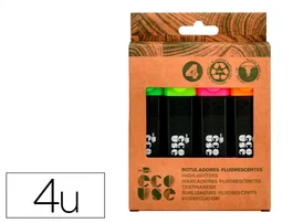 Liderpapel Rotulador Fluorescente Ecológico de Plástico Reciclado, Caja de 4 Unidades, Colores Surtidos