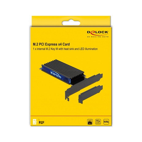 DeLOCK Adaptador PCIe x4 a M.2 NVMe Interno con Disipador de Calor e Iluminación RGB LED - Factor de Forma Low Profile