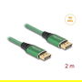 DeLOCK Cable DisplayPort 2.1, 16K 60 Hz, 2 Metros, Conectores Macho Dorados, Blindaje Triple, Chaqueta Textil Verde Metal, 40 Gbit/s, DSC 1.2a, HDCP 2.3