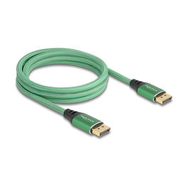 DeLOCK Cable DisplayPort 2.1, 16K 60 Hz, 2 Metros, Conectores Macho Dorados, Blindaje Triple, Chaqueta Textil Verde Metal, 40 Gbit/s, DSC 1.2a, HDCP 2.3